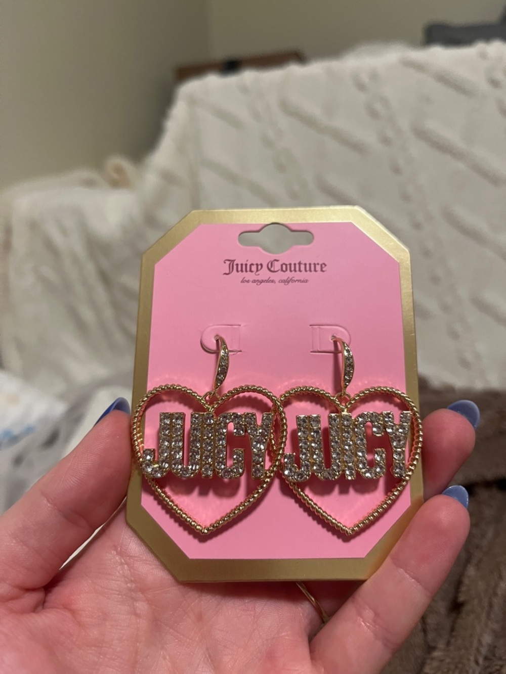 Juicy Couture Pink and Gold Heart 'JUICY' Crystal Hoop Earrings
